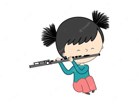 Premium Vector Cute Little Girl Playing Flute Isolated On White
