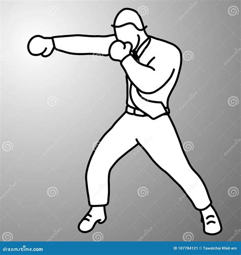 Businessman Punching With Boxing Gloves Vector Illustration Doodle