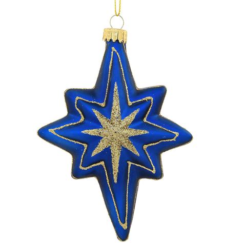 Star Of Bethlehem Blue And Gold Glass Ornament