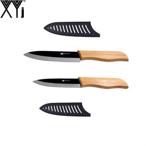 Bamboo Handle Black Blade Ceramic Knife Set 4 Utility 5 Slicing