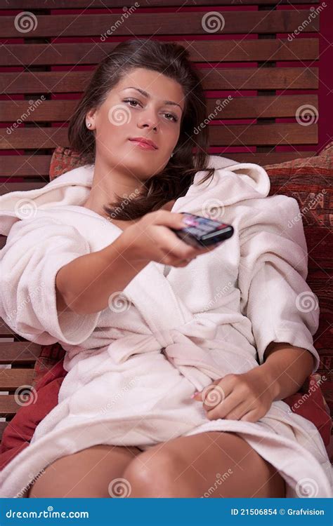 Woman Relaxing And Watching TV Stock Photo Image Of Channel Modern