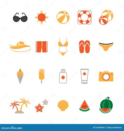 Summer Icons Set With White Background Stock Vector Illustration Of