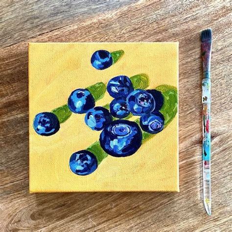 Blueberries Painting With Acrylic Paint On Canvas By Elle Byers Art