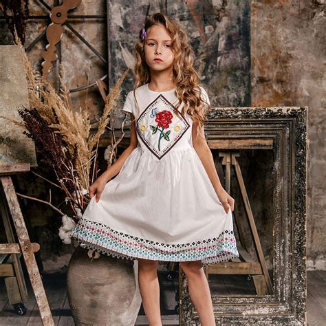 2019 Summer Girls Dress Rose Embroidery Princess Dress Kids Casual
