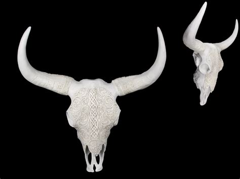 43cm White Carved Artificial Cow Skull Realistic Wall Hanging Boho Theme