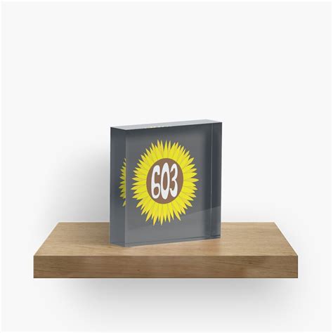 Hand Drawn New Hampshire Sunflower 603 Area Code Acrylic Block By