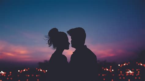 Download 1920x1080 Lovely Couple Silhouette Bokeh Romance Sunset