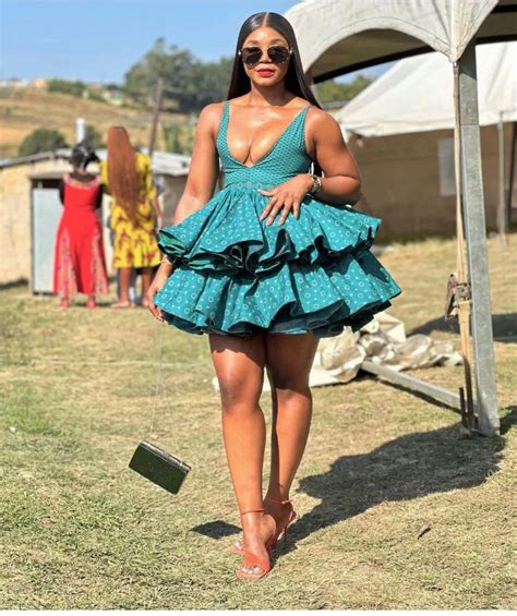 Tswana Sesotho Sleeveless Shweshwe African Print Asoebi Ankara Dress  South African