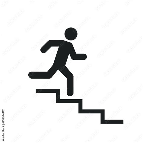 Upstairs Icon Sign Run Man In The Stairs Exit Black Vector