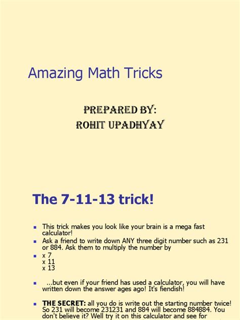 Amazing Math Tricks Multiplication Elementary Mathematics