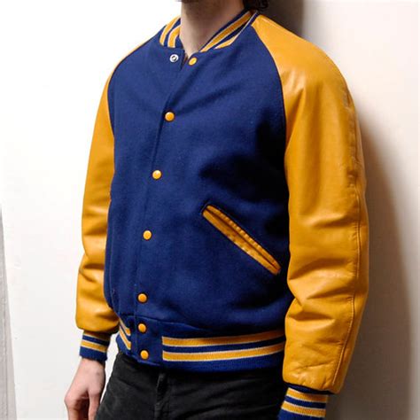 Blue And Yellow Leather Bomber Letterman Jacket Vintage 80 Flickr