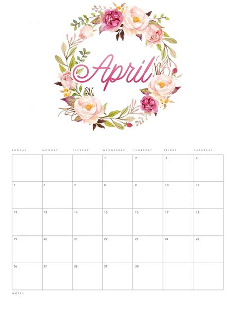 Blank April 2020 Floral Calendar Printable Blank Calendar Printable