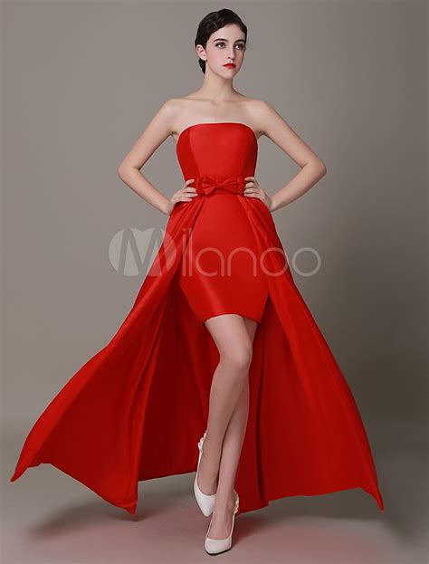 Red Prom Dresses 2021 Long Strapless Backless High Low Evening Dress