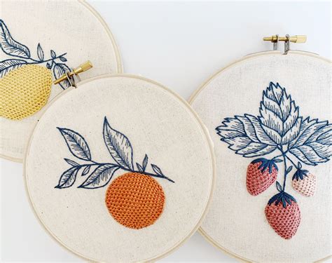 Pdf Pattern Bundle Summer Fruit Strawberry And Lemon Hand Embroidery