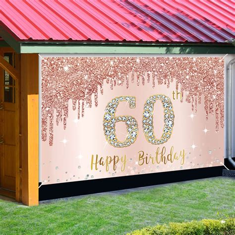 Happy 60th Birthday Banner Backdrop Decorations For Women Rose Gold 60