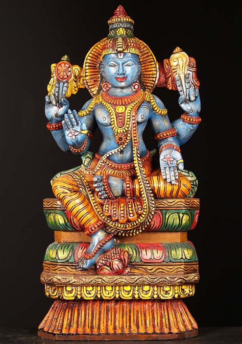 Sold Wood Seated Vishnu Statue 24 76w1et Hindu Gods And Buddha Statues