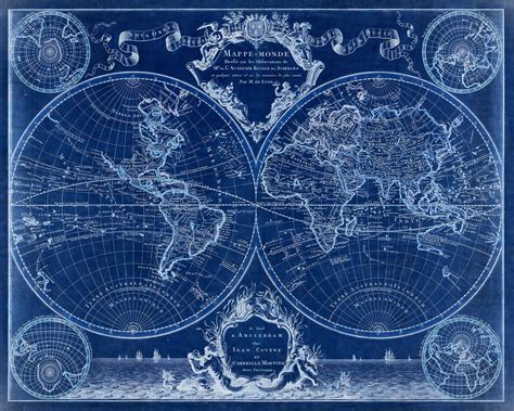 Blue World Map 1720 Old World Map Wall Art Historic Map Antique Style