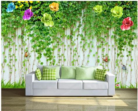 Custom Photo 3d Wall Paper For Living Room Hd Green Flower