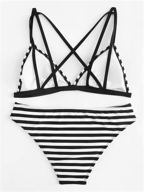 Strappy Striped Bikini Set Shein Usa
