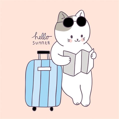 Premium Vector Cartoon Cute Summer Cat Travel Vector