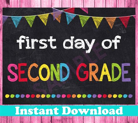 First Day Of Second Grade Sign Instant Download First Day Of