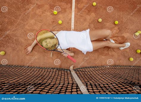 Relaxing After Tennis Training Young Beautiful Girl In White Uniform