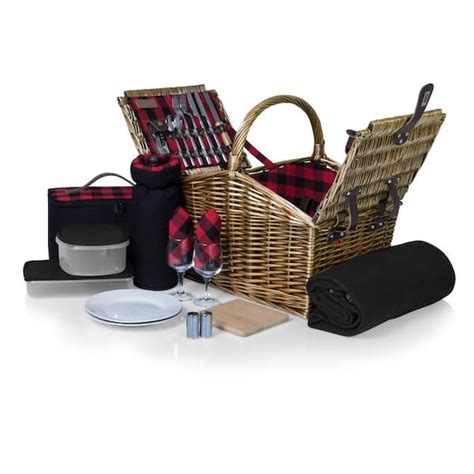 Picnic Time Somerset Willow Red Wood Picnic Basket 213 87 406 000 0 The Home Depot