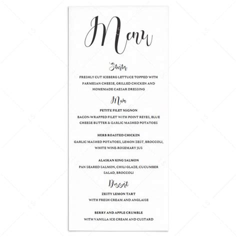 Calligraphy Menu Cards Editable Pdf Template Instant Download