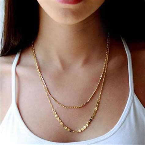 Double Layer Bohemian Handmade Plated Gold Chain Metal Choker Necklace