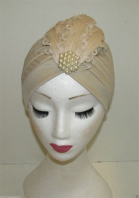 Nude Cream Feather Turban Headpiece S S Vintage Pearl Etsy My Xxx Hot