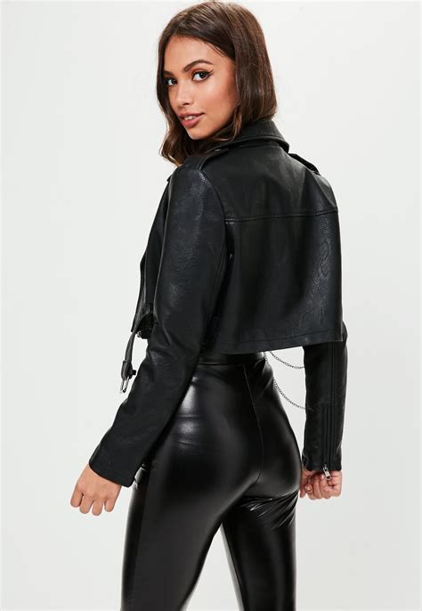 Missguided Black Super Cropped Biker Jacket Sexy Leather Outfits Cropped Biker Jacket Fashion