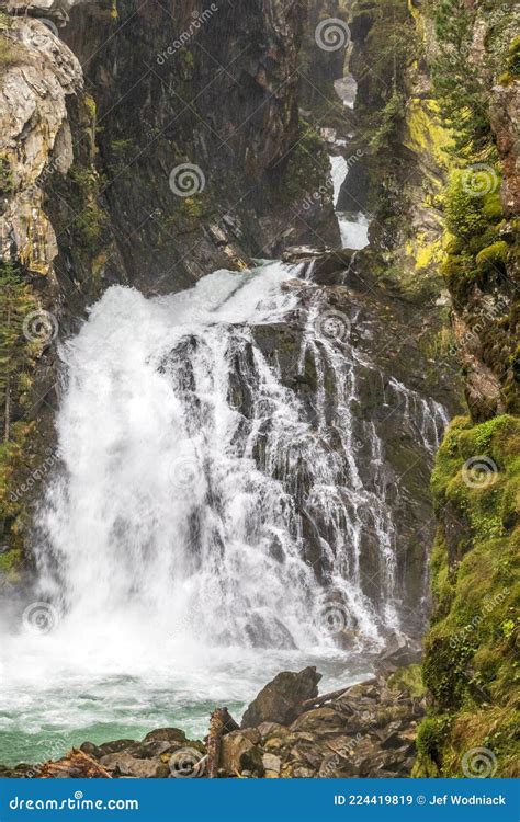 Riva Waterfall At Dolomite Mountain In Italy Stock Image Image Of
