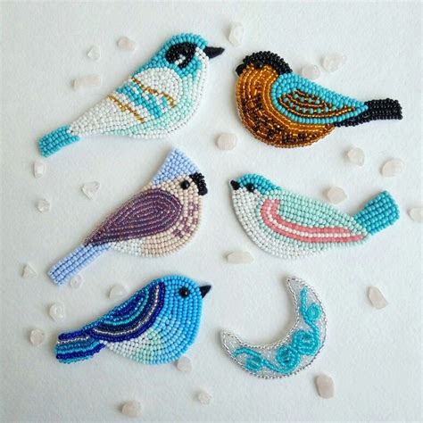 So Cute Birds Embroidered With Beads Bead Embroidery Jewelry Bead Jewellery Beaded Brooch