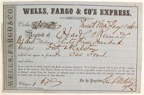 Wells Fargo Receipt Bag Of Gold Dust From Hardy