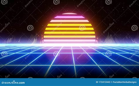 80s Retro Synthwave Grid 3d Render Animation Stock Video Video Of