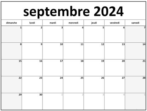 Calendrier 2024 Septembre 2024 Calendrier