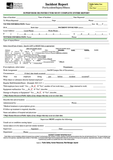 Fillable Incident Report For Accidentinjuryillness