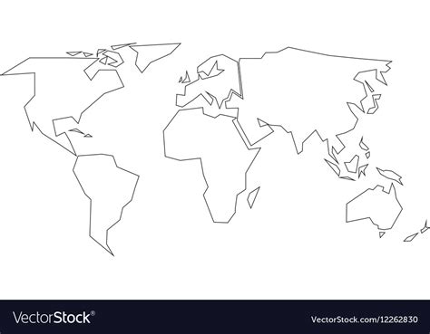 Simplified Black Outline World Map Divided To Vector Image