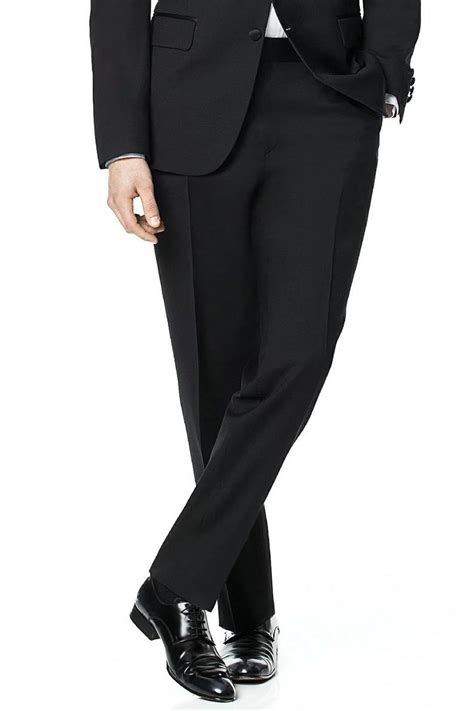 Ike Behar Slim Fit Flat Front Mens Black Tuxedo Pants 8360p