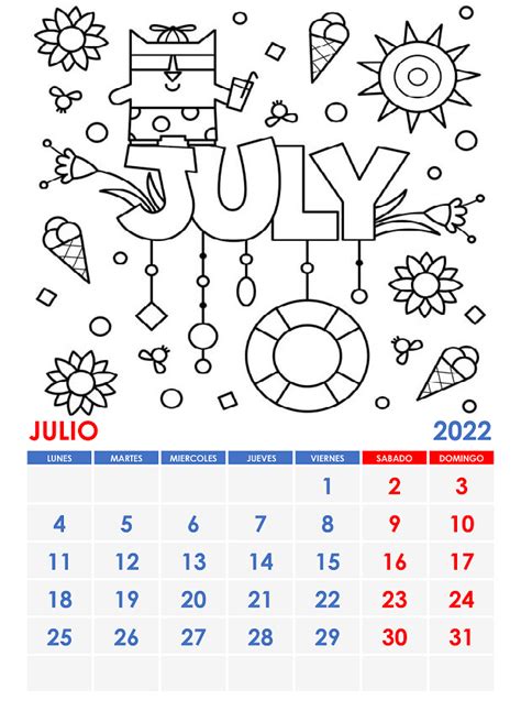 Calendario Julio 2022 Para Imprimir