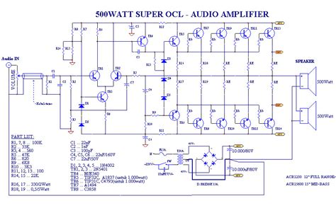 Circuitdiagram.net provides huge collection of electronic circuit design : Power Amplifier OCL 500Watt RMS - Electronic Circuit