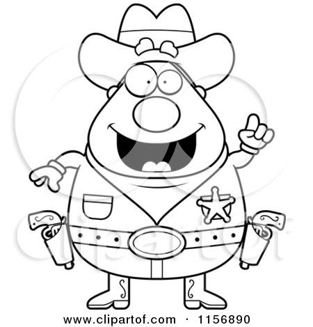 Cartoon Clipart Of A Black And White Plump Sheriff With An Idea