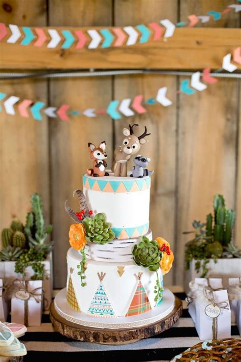 Very Cute Woodland Themed Baby Boys Shower Decoration With 2 Levels