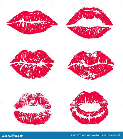 Lipstick Kiss Print Isolated Vector Set Red Vector Lips Set Different