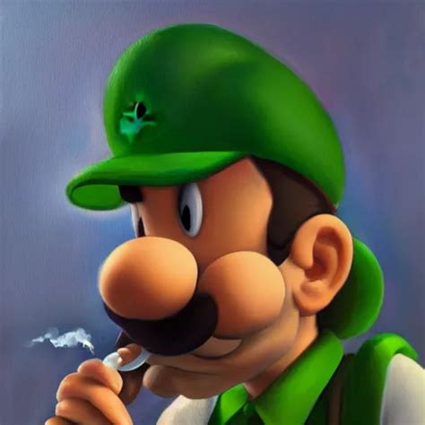 Super Luigi Smoking A Blunt Realistic Oil Painting Stable Diffusion