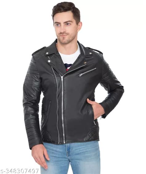 vestitch faux leather black biker jacket for men