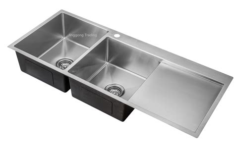 Handmade Stainless Steel Kitchen Sink Double Bowls With Drainer 114cm