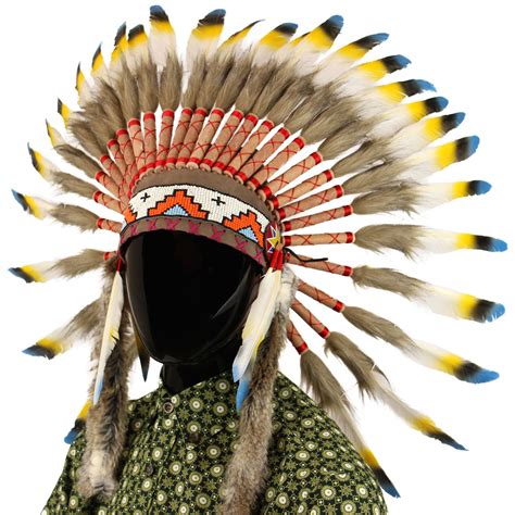 Headdress Chief Fancy Dress Native American Indian Feathers Hat Cap