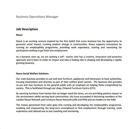 Bank operations manager resume samples velvet jobs. 9+ Operations Manager Job Description Templates | Free ...