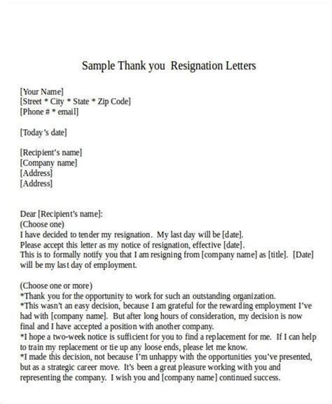 Thank You Letter After Resignation To Customer Thank You Resignation